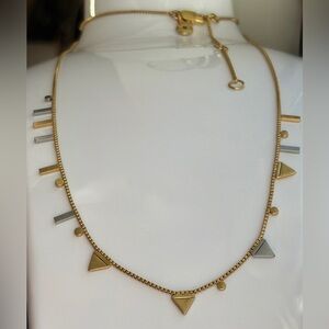 Vntg. set Gold,RoseGold,Silver,Hoop earrings &24”Box Chain w/3”ext. M inscribed